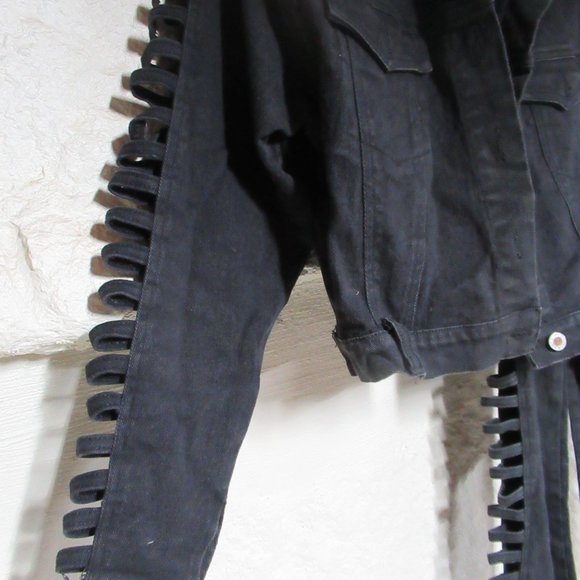 Vintage Retro I.O.U Black Denim Jean Jacket (Sz, S) and Jean (Sz. 5) Set - Picture 4 of 16